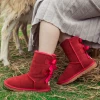 XH NEW ARRIVALS SMAIBULUN UGG™ | Double-Bow Back Ribbon Suede Boots - Crimson