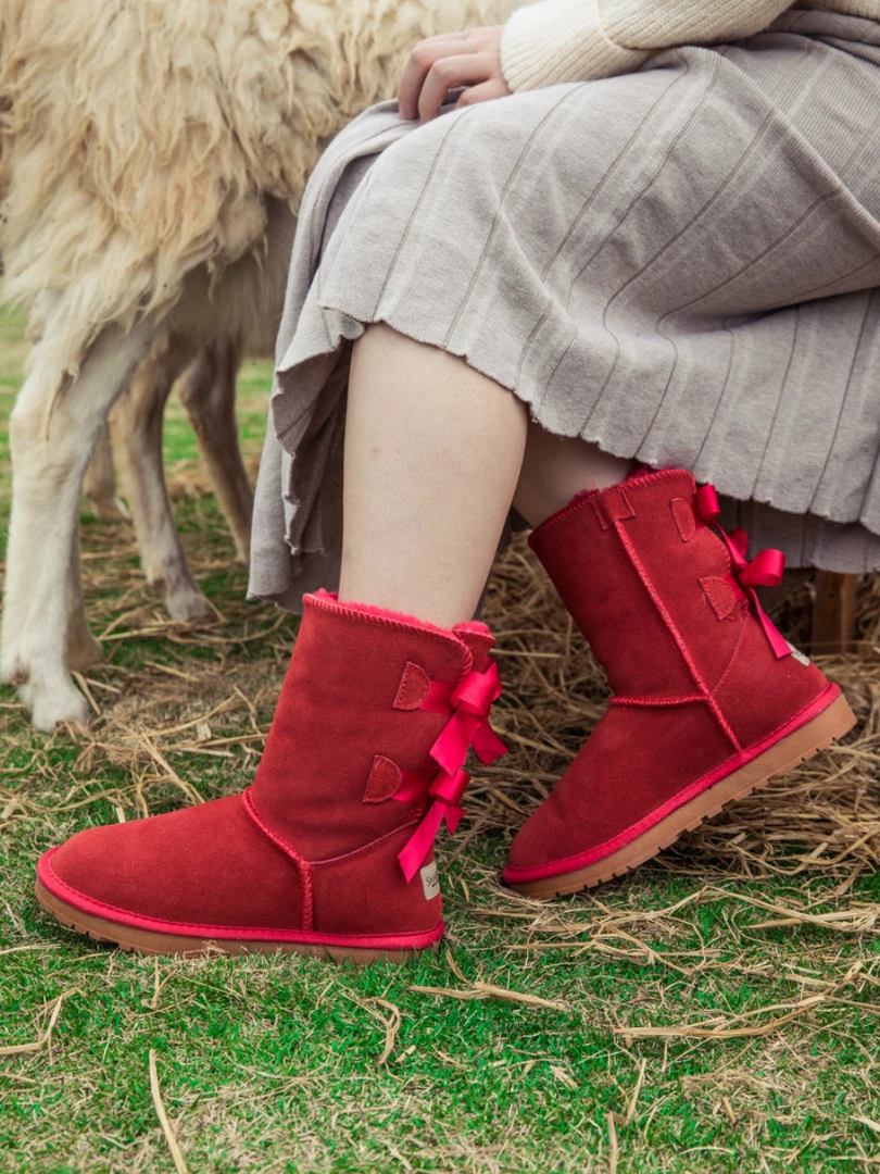 XH NEW ARRIVALS SMAIBULUN UGG™ | Double-Bow Back Ribbon Suede Boots - Crimson 1 XH NEW ARRIVALS SMAIBULUN UGG™ | Double-Bow Back Ribbon Suede Boots - Crimson