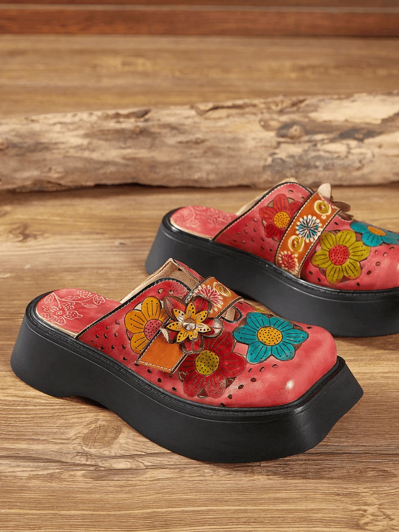 JF SOFFIA | GEOMETRY PERFORATED RED LEATHER MULE 2 JF SOFFIA | GEOMETRY PERFORATED RED LEATHER MULE