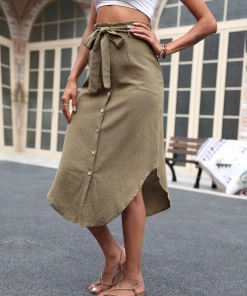 BFZY HARPA LINEN SKIRT - KHAKI NEW ARRIVALS