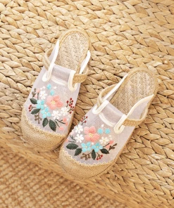 TC CACTUS ROSE | EMBROIDERED MESH UPPER LINEN MULE