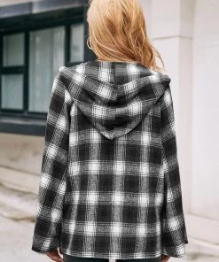 YBL Smaibulun | Plaid Button-Neck Hooded Jacket New In Clothing