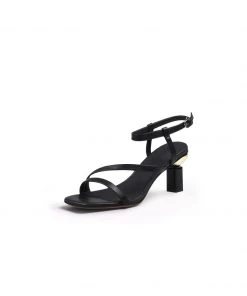 Jady Rose NEW ARRIVALS JadyRose | Block Heel Leather Black Ankle Strap Sandal