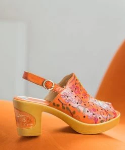 SOFFIA | ORANGE FLORAL EMBOSSED PERFORATED LEATHER SANDAL