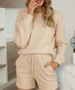 MD Cotton Long-Sleeve Top & Shorts Set - Loungewear New In Clothing