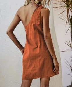 BBYS New In Clothing Asymmetric Pocket Shift Dress - Orange