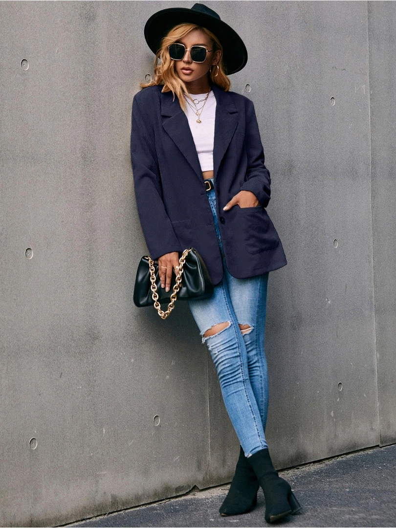 YBL New In Clothing Smaibulun | Corduroy Casual Jacket - Navy 4 YBL New In Clothing Smaibulun | Corduroy Casual Jacket - Navy