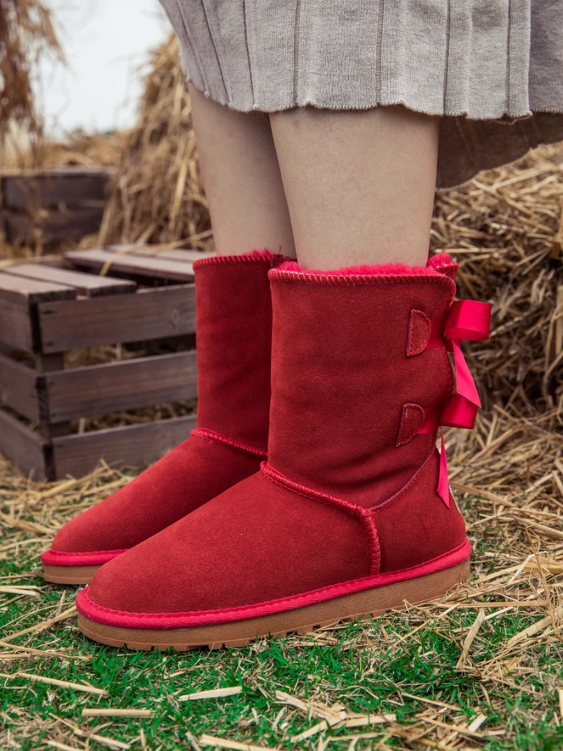XH NEW ARRIVALS SMAIBULUN UGG™ | Double-Bow Back Ribbon Suede Boots - Crimson 3 XH NEW ARRIVALS SMAIBULUN UGG™ | Double-Bow Back Ribbon Suede Boots - Crimson
