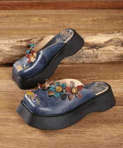 JF SOFFIA | BLOOMING EMBOSSED NAVY LEATHER CLOG NEW ARRIVALS 9 JF SOFFIA | BLOOMING EMBOSSED NAVY LEATHER CLOG NEW ARRIVALS