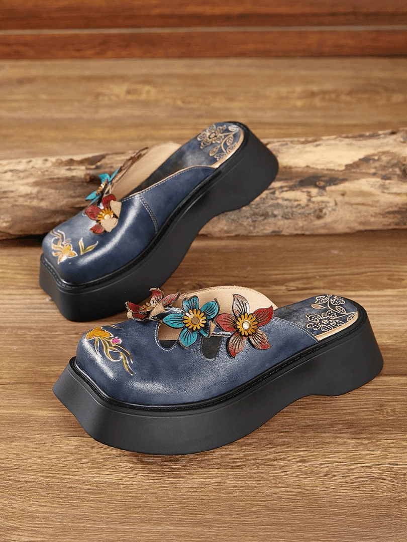 JF SOFFIA | BLOOMING EMBOSSED NAVY LEATHER CLOG NEW ARRIVALS 3 JF SOFFIA | BLOOMING EMBOSSED NAVY LEATHER CLOG NEW ARRIVALS