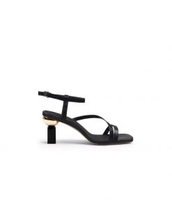 Jady Rose NEW ARRIVALS JadyRose | Block Heel Leather Black Ankle Strap Sandal