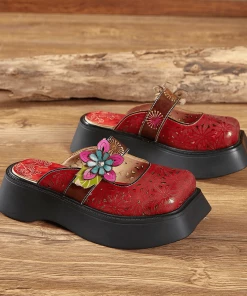 JF SOFFIA | FLORAL PERFORATED RED LEATHER CLOG NEW ARRIVALS 9 JF SOFFIA | FLORAL PERFORATED RED LEATHER CLOG NEW ARRIVALS