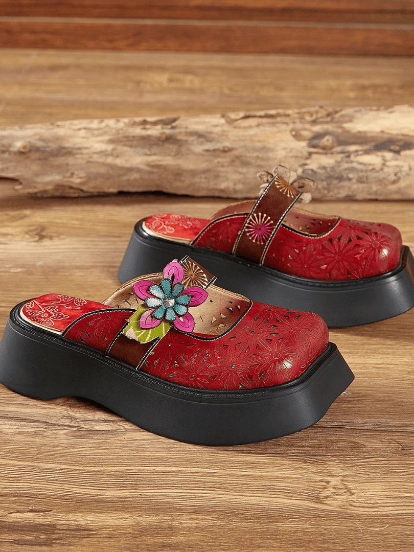 JF SOFFIA | FLORAL PERFORATED RED LEATHER CLOG NEW ARRIVALS 3 JF SOFFIA | FLORAL PERFORATED RED LEATHER CLOG NEW ARRIVALS