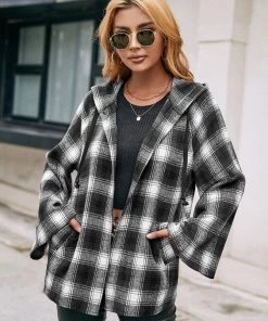 YBL Smaibulun | Plaid Button-Neck Hooded Jacket New In Clothing