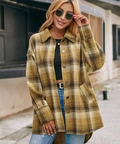 YBL New In Clothing Smaibulun | Side Pockets Plaid Button-Up Shirt Jacket