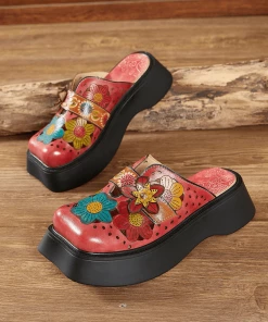 JF SOFFIA | GEOMETRY PERFORATED RED LEATHER MULE 9 JF SOFFIA | GEOMETRY PERFORATED RED LEATHER MULE