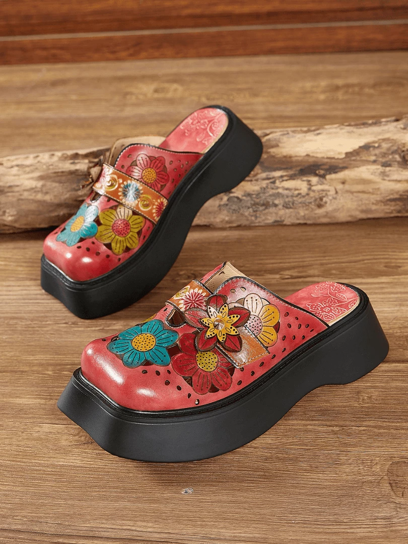 JF SOFFIA | GEOMETRY PERFORATED RED LEATHER MULE 3 JF SOFFIA | GEOMETRY PERFORATED RED LEATHER MULE