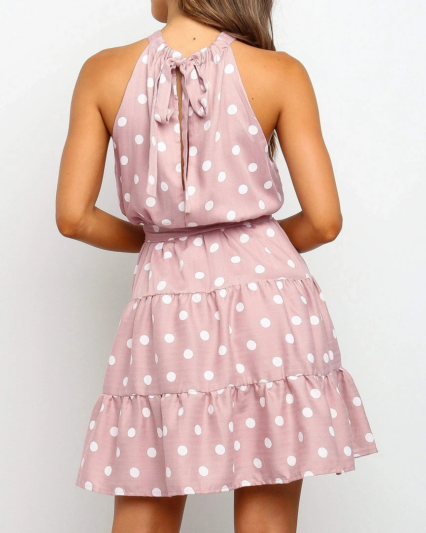 BBYS Polka Dot Tie-Waist Halter Dress - Pink 5 BBYS Polka Dot Tie-Waist Halter Dress - Pink