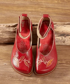 JF SOFFIA | RED ANKLE STRAP LEATHER SANDAL