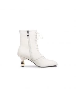 Jady Rose JadyRose | Genuine Leather Golden Drop Heeled White Bootie Ankle Boots