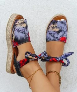HT EN BLOOM | TROPICAL PRINT ANKLE BOW ESPADRILLES