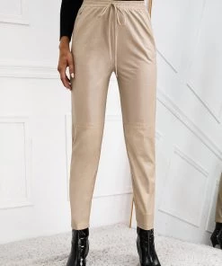 YBL Smaibulun | Pocket Drawstring Faux-Leather Straight Leg Pants New In Clothing