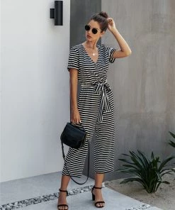 BBYS Stripe Wrap Pocket Jumpsuit - Black