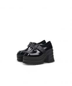 Jady Rose JadyRose | Black Patent Leather Chunky Heel Loafer New In Shoes
