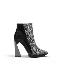 Jady Rose New In Shoes JadyRose | Black White Flakes Block Heel Zip Genuine Leather Boot