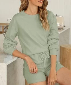 MD Cotton Long-Sleeve Top & Shorts Set - Loungewear New In Clothing