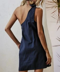 BBYS Asymmetric Pocket Shift Dress - Navy