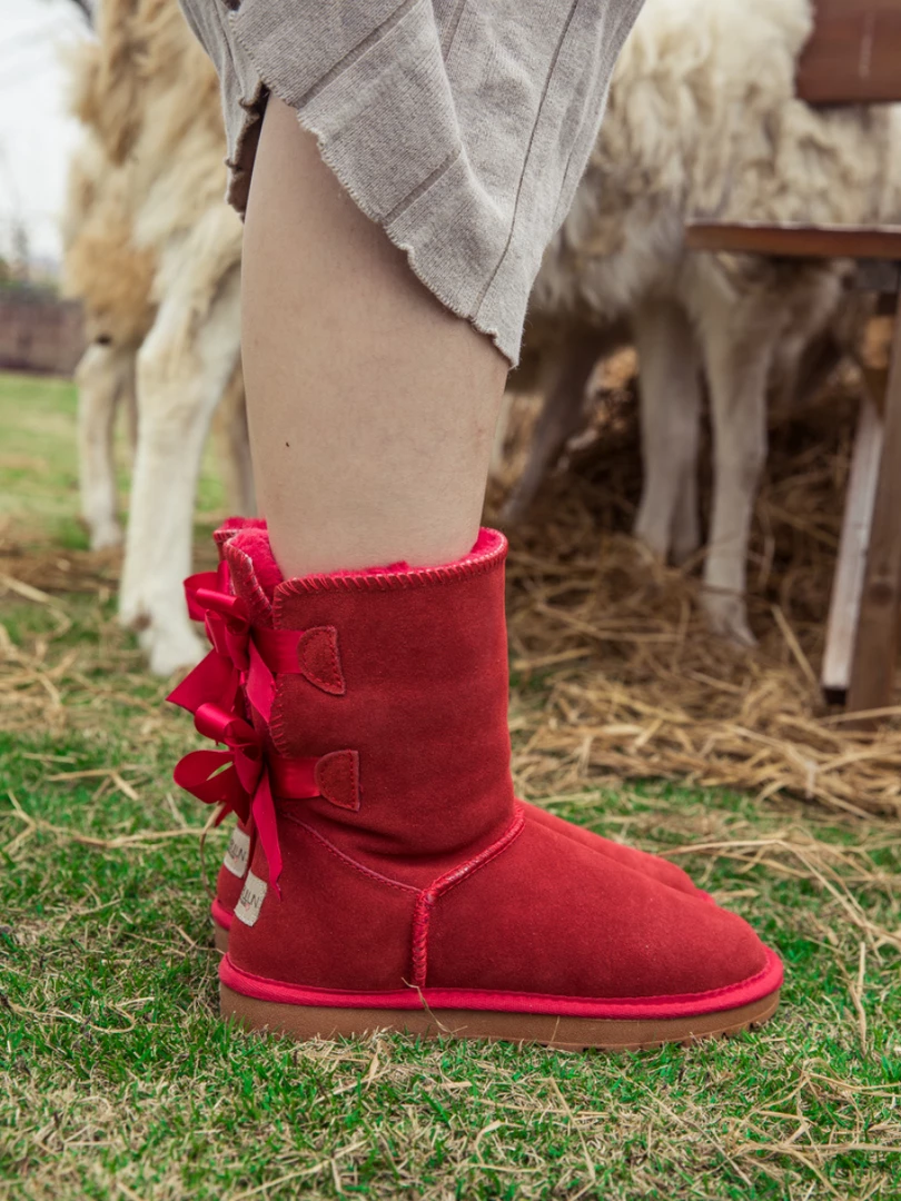XH NEW ARRIVALS SMAIBULUN UGG™ | Double-Bow Back Ribbon Suede Boots - Crimson 4 XH NEW ARRIVALS SMAIBULUN UGG™ | Double-Bow Back Ribbon Suede Boots - Crimson