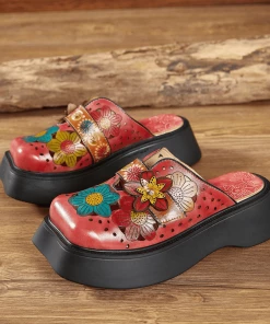 JF SOFFIA | GEOMETRY PERFORATED RED LEATHER MULE 10 JF SOFFIA | GEOMETRY PERFORATED RED LEATHER MULE