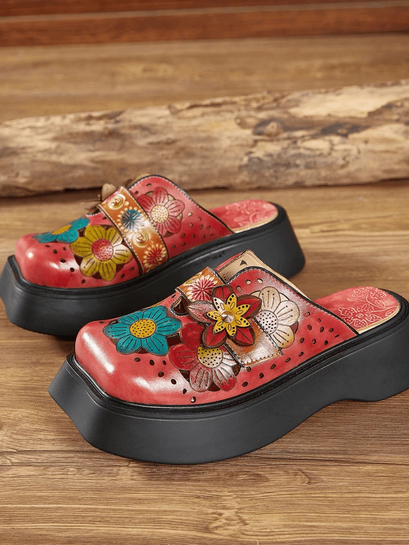 JF SOFFIA | GEOMETRY PERFORATED RED LEATHER MULE 4 JF SOFFIA | GEOMETRY PERFORATED RED LEATHER MULE