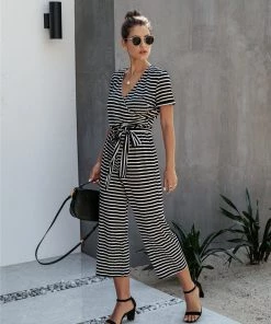 BBYS Stripe Wrap Pocket Jumpsuit - Black