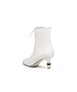 Jady Rose JadyRose | Genuine Leather Golden Drop Heeled White Bootie Ankle Boots