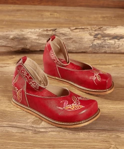 JF SOFFIA | RED ANKLE STRAP LEATHER SANDAL