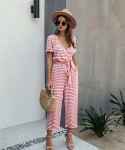 BBYS Stripe Wrap Pocket Jumpsuit - Pink New In Clothing