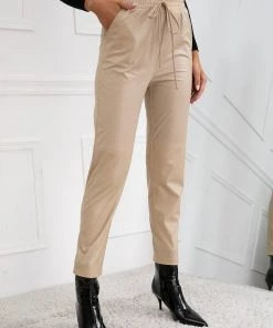 YBL Smaibulun | Pocket Drawstring Faux-Leather Straight Leg Pants New In Clothing