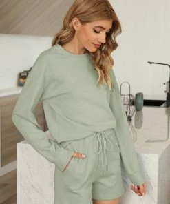 MD Cotton Long-Sleeve Top & Shorts Set - Loungewear New In Clothing