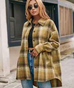 YBL New In Clothing Smaibulun | Side Pockets Plaid Button-Up Shirt Jacket