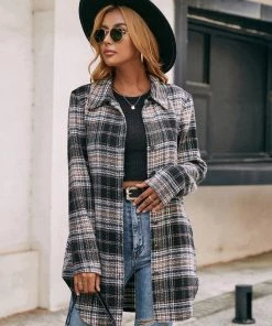 YBL New In Clothing Smaibulun | Gingham Button-Up Shirt Jacket - Black