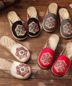 TC Shop Sandals Embroidered Lotus Side Strap Mules - Cactus Rose 33 TC Shop Sandals Embroidered Lotus Side Strap Mules - Cactus Rose
