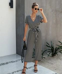 BBYS Stripe Wrap Pocket Jumpsuit - Black