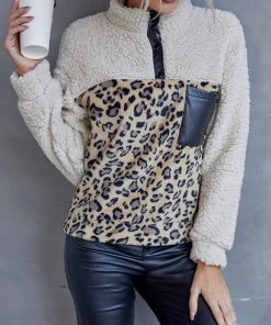 YBL New In Clothing Smaibulun | Leopard Color Block Fuzzy Pullover