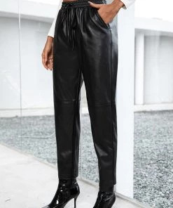 YBL Smaibulun | Pocket Drawstring Faux-Leather Straight Leg Pants New In Clothing