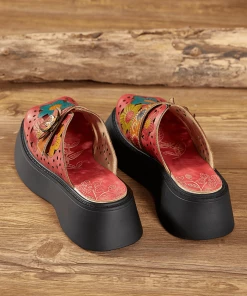 JF SOFFIA | GEOMETRY PERFORATED RED LEATHER MULE 11 JF SOFFIA | GEOMETRY PERFORATED RED LEATHER MULE