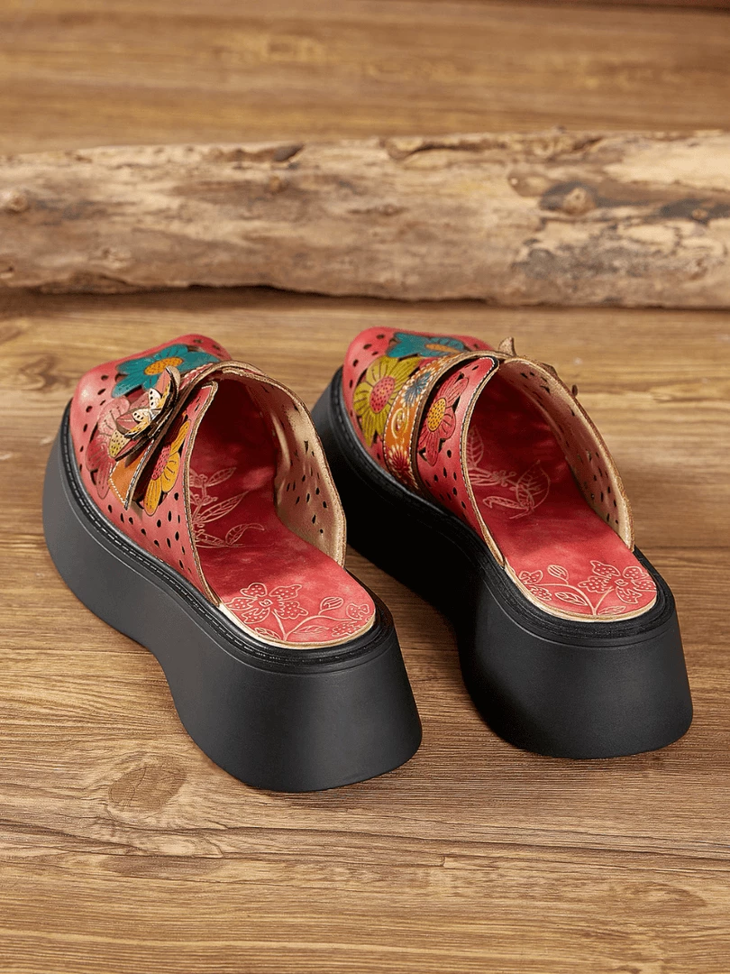 JF SOFFIA | GEOMETRY PERFORATED RED LEATHER MULE 5 JF SOFFIA | GEOMETRY PERFORATED RED LEATHER MULE