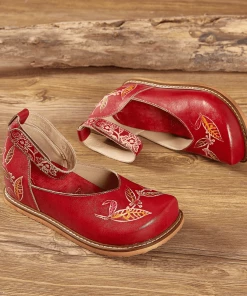 JF SOFFIA | RED ANKLE STRAP LEATHER SANDAL