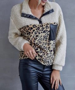 YBL New In Clothing Smaibulun | Leopard Color Block Fuzzy Pullover
